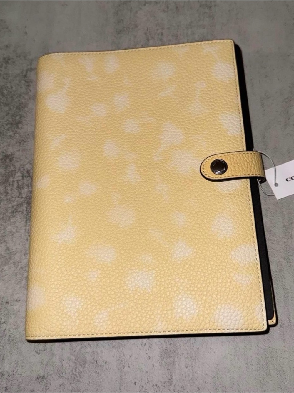 NWT Coach Notebook With Floral Print CDY00 pebbled leather/Silver/Washed Yellow